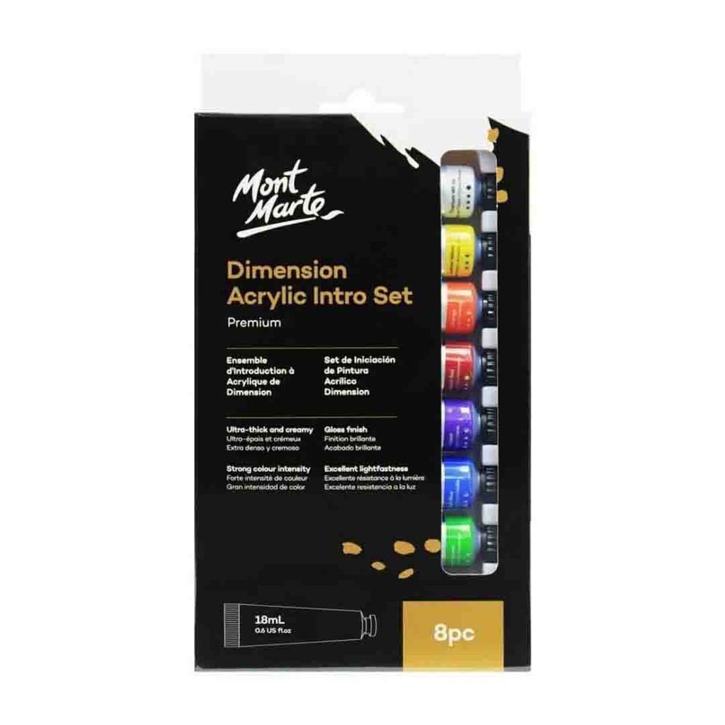 Mont Marte 8x18ml Dimension Acrylic Paint Set Gloss Finish Intro Artist Craft