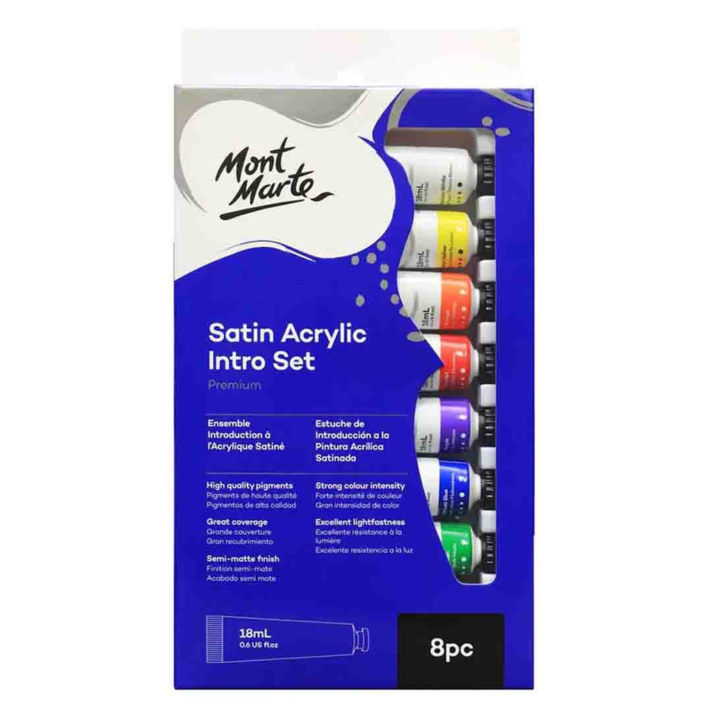 Mont Marte Satin Acrylic Paint Set 8x18ml Intro Set