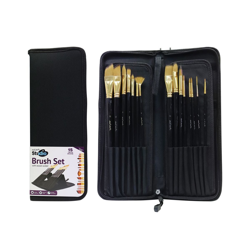 Mont Marte Studio Brush Set in Easel Wallet 15pc