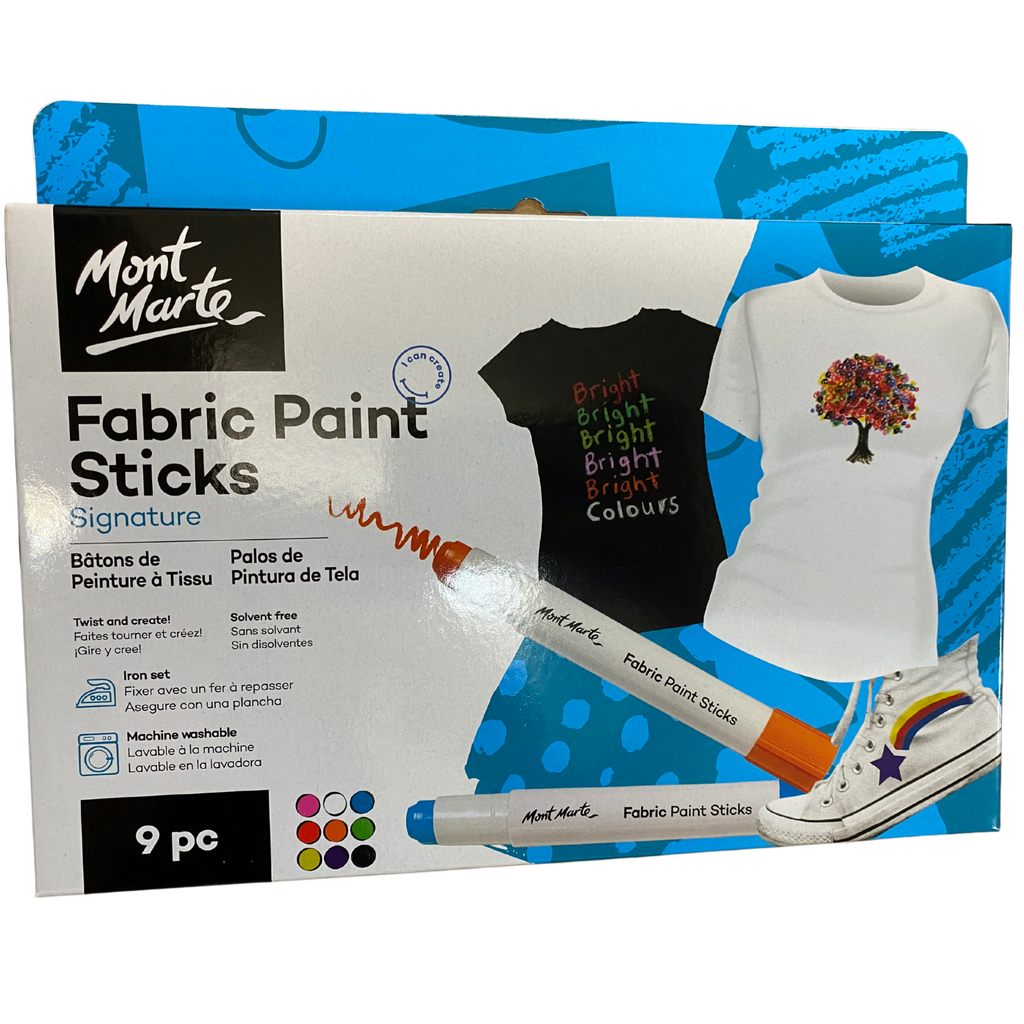Mont Marte Solid Fabric Paint Sticks 9pc x 5g