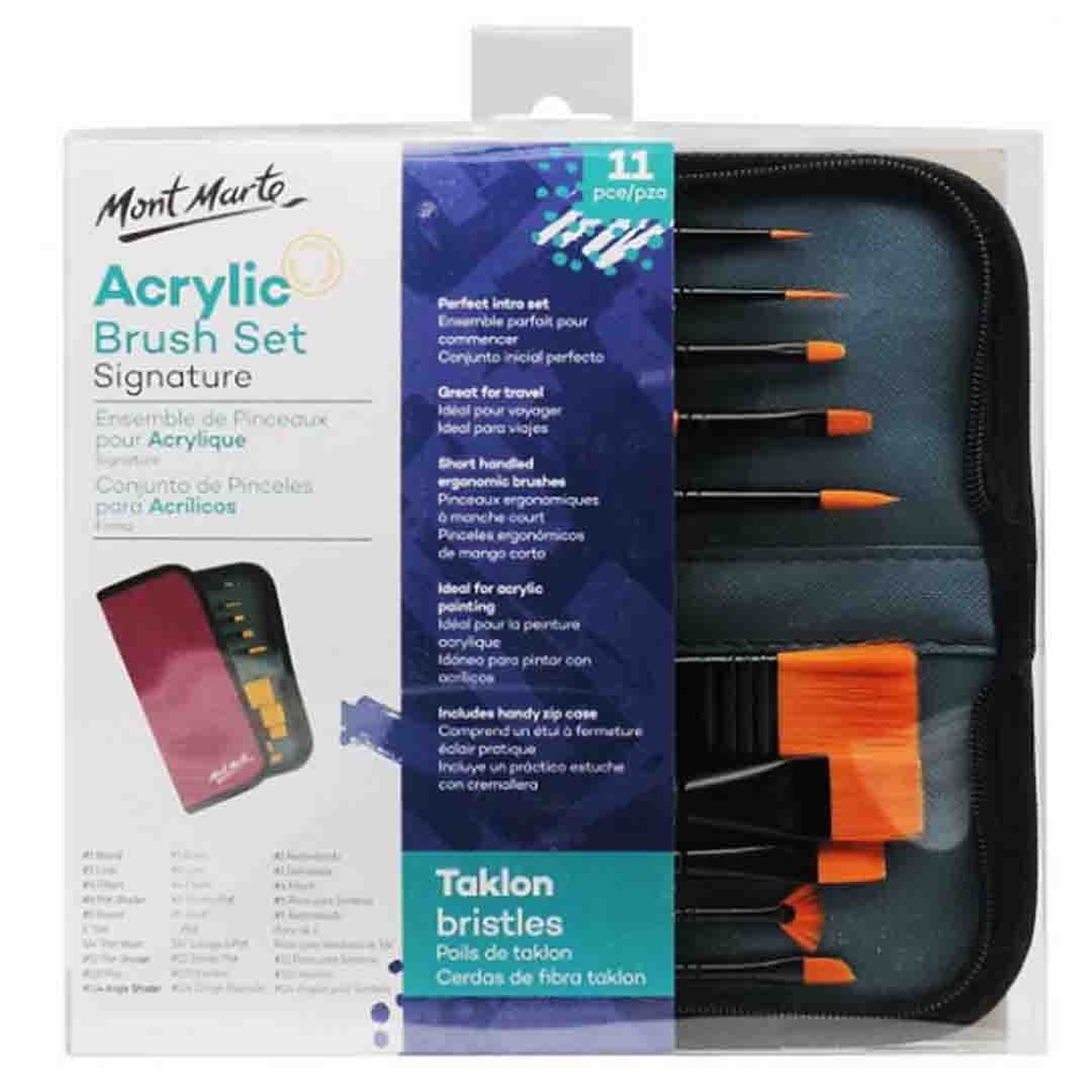 Mont Marte Brush Set in Wallet 11pc - Acrylic