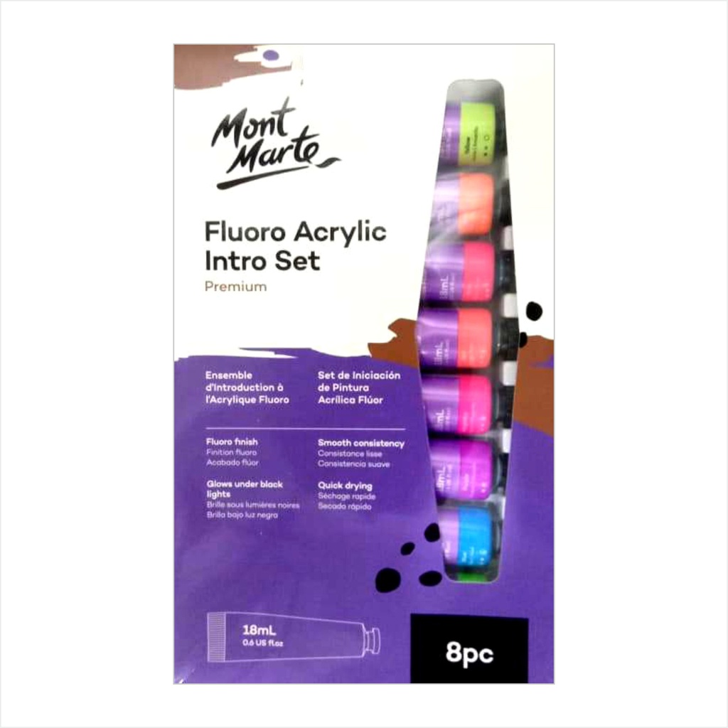 Mont Marte Fluro Acrylic Paint Introduction Set 8pce x 18ml‏