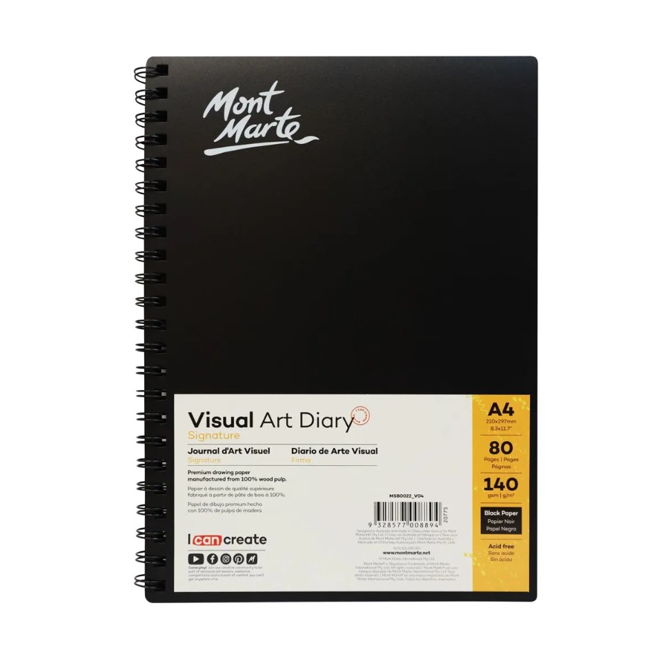 Mont Marte Visual Art Diary Black 140gsm A4 80page