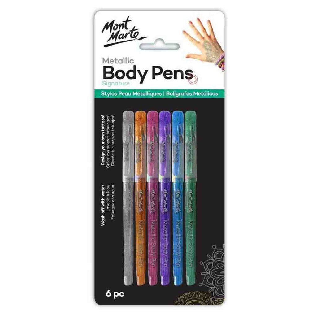 قلم رسم علي الجسم 6 لون ميتالك لماع مونت مارت سهلة التنظيف