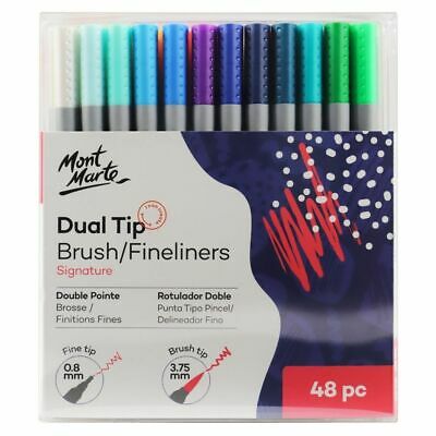 Mont Marte Dual Tip Brush Fineliners 48pc Tri Grip