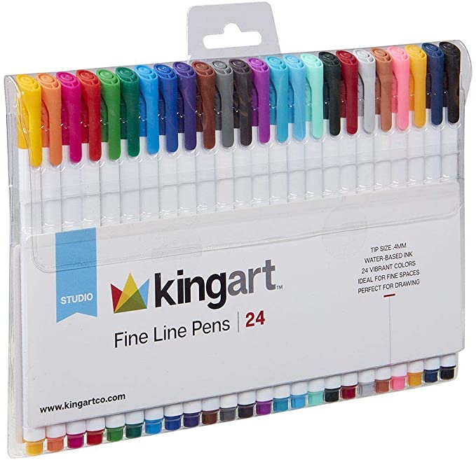 24 KINGART FINELINE COLOR INK PEN SET