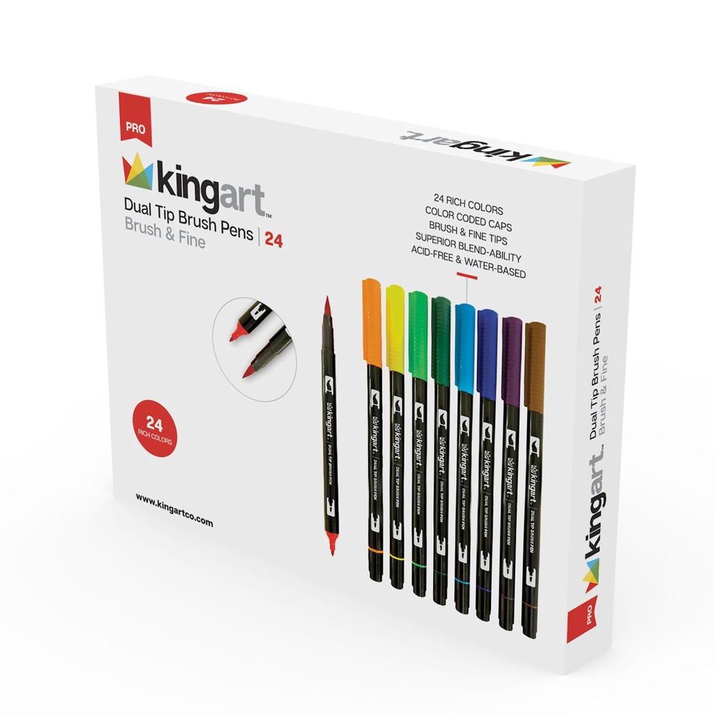 24 KINGART DUAL TIP BRUSH PENS