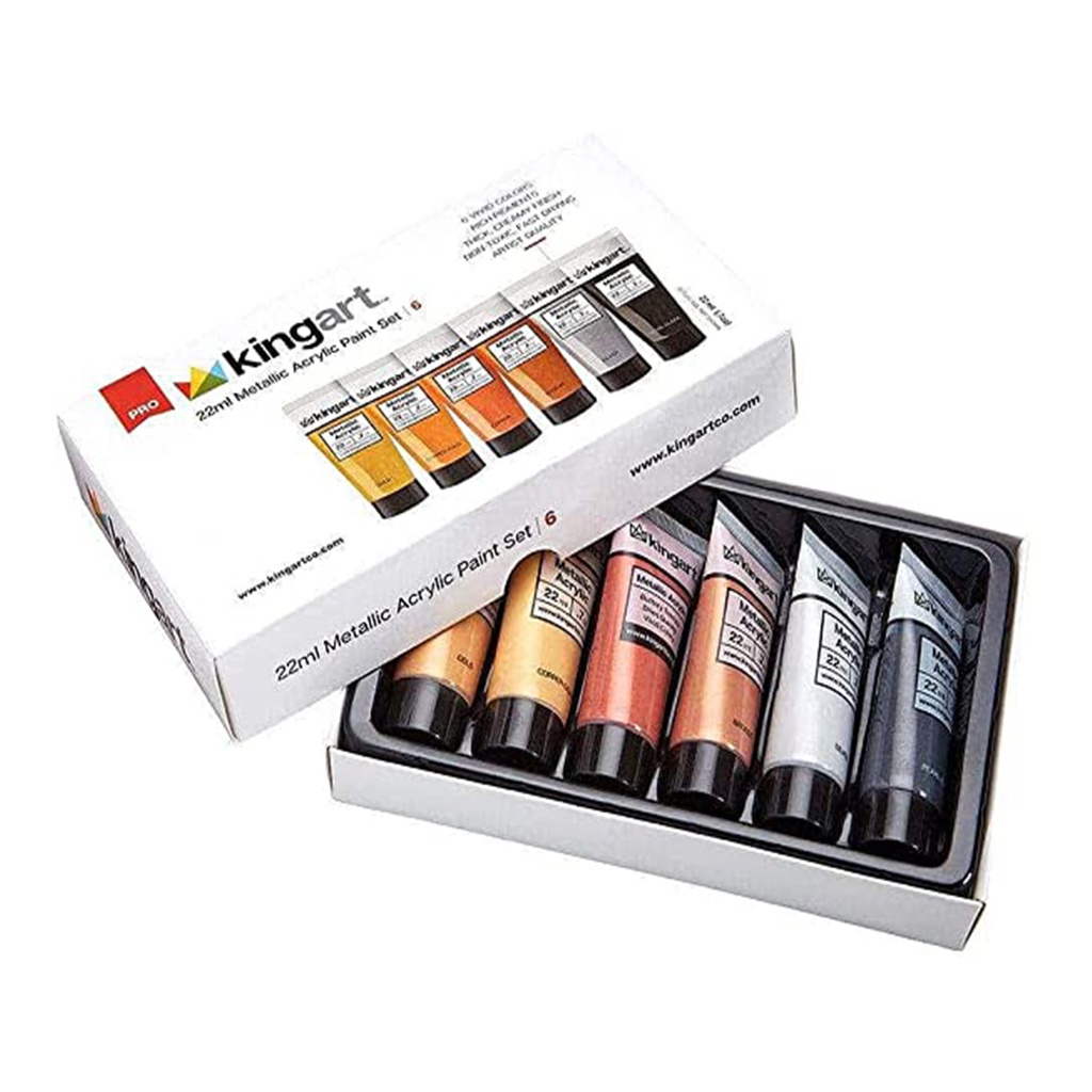 6 KINGART 22ml METALLIC ACRYLIC PAINT SET