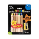 Mont Marte  Jumbo Neon Pencils with Sharpener 6pc