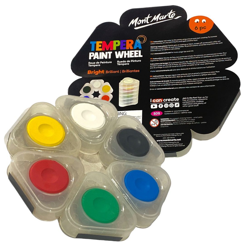 Mont Marte Tempera Paint Wheel 6pce - BRIGHT Watercolor‏ 