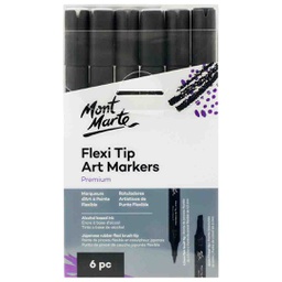 [MMPM0049] Mont Marte Flexi Tip Alcohol Art Markers 6pc - Grey Tones