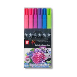 [XBR-6E] Koi Colouring Brush Pens Flower- 6 Pack