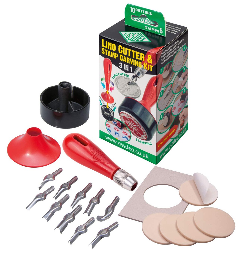 ESSDEE 3 in 1 Lino cutter & stamp carving kit (10 cutters & 5 stamps)