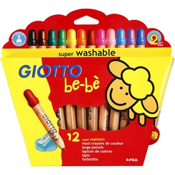[466500] اقلام خشبية ملونة من جيوتو بيبي 12 قلم مع مبراة