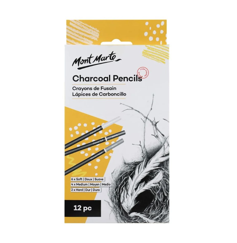 Mont Marte White Charcoal Pencils 3pce, Highlighting, Sketching & Drawing