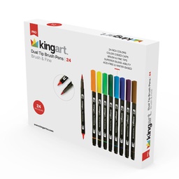 Twin Tip Fineliner Brush Pens in Case - 36 pc Set by King Art